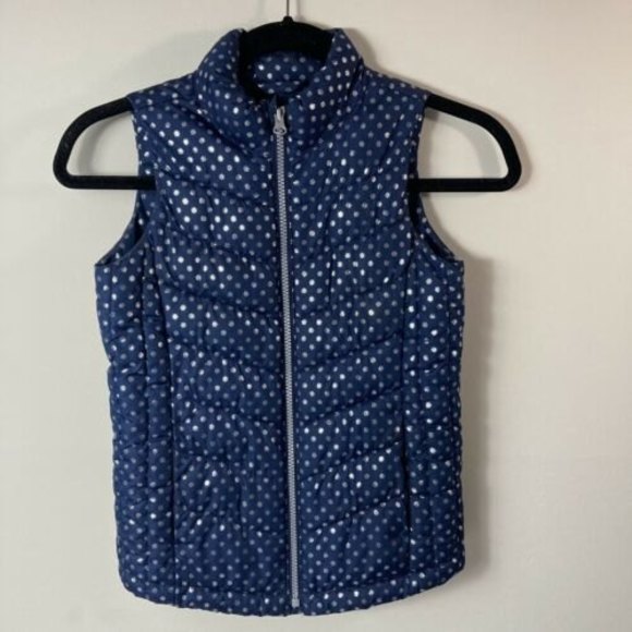 GAP Kids Girls Medium Puffer Vest Full Zip Blue With Silver Snowflakes Accent - Picture 1 of 7